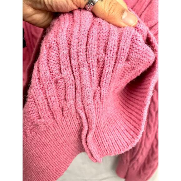 Pink Chunky Cable Knit Sweater Twisted Pullover Womens Large Oversized - Picture 7 of 8